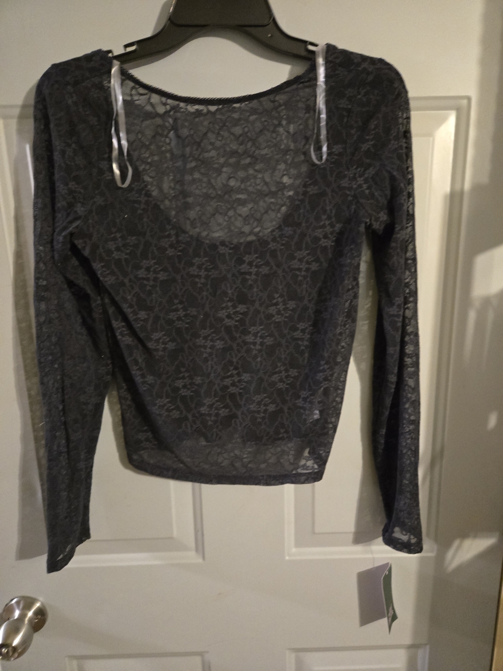 wild fable Sheer Floral Lace Long-Sleeve Top - Charcoal